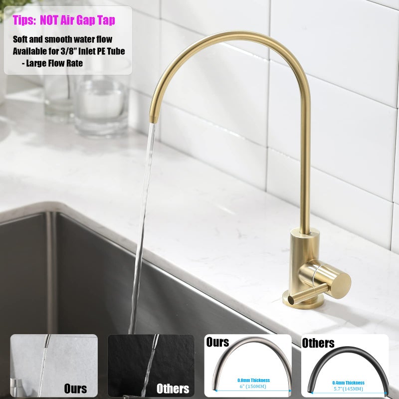 Havin Gold Drinking Water Faucet,Brushed Gold Reverse Osmosis Faucet,Water Filter Faucet for Kitchen Sink Use,Beverage Faucet,Lead-Free Stainless Steel(Brushed Gold) - Image 3